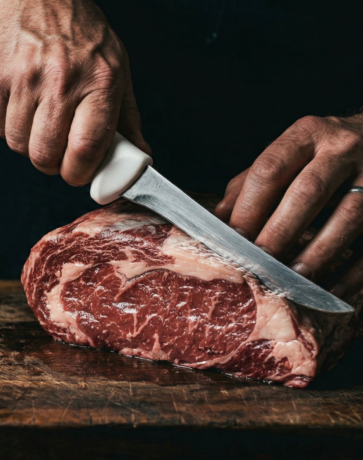 Butcher Boners — professional butchery knife on marbled beef